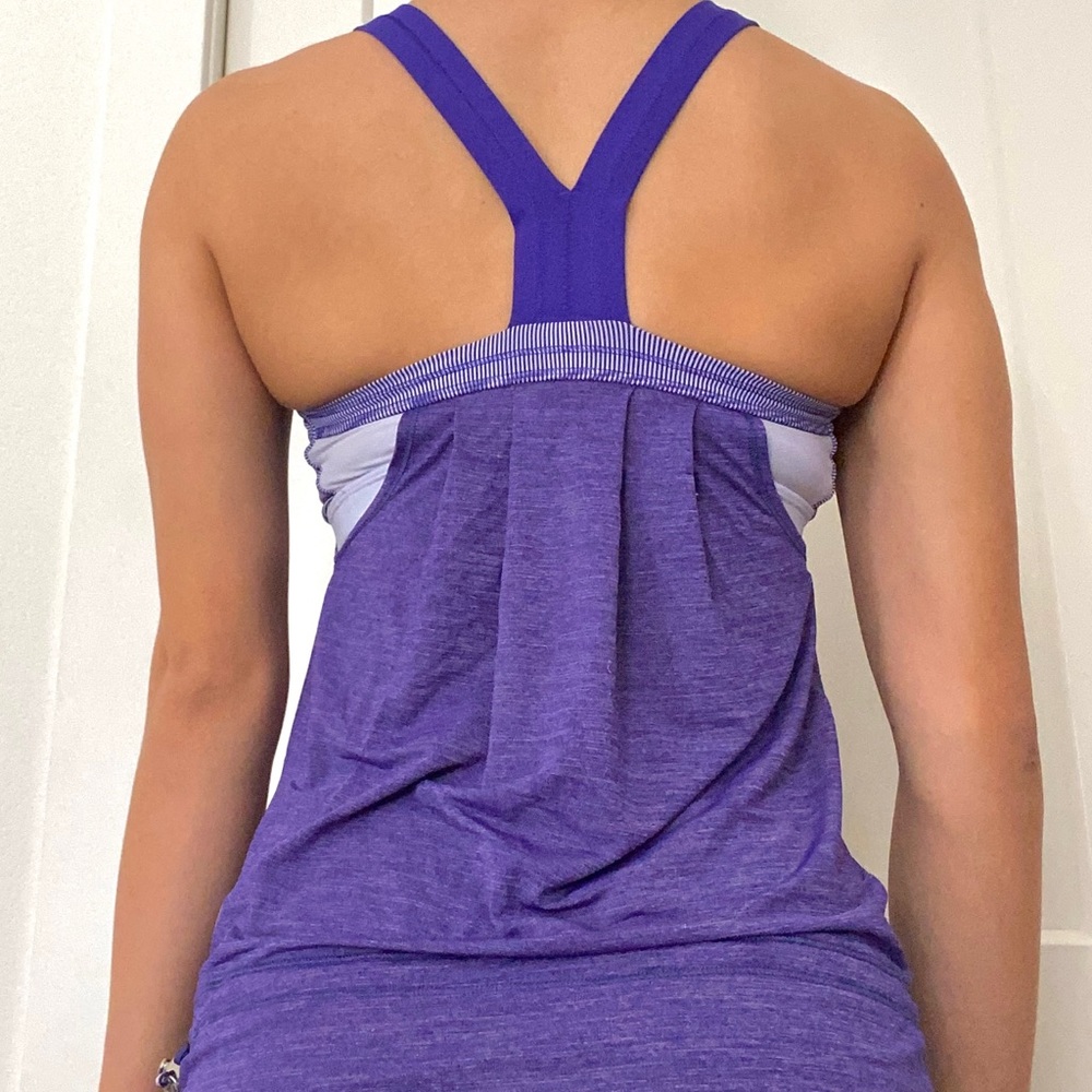 Purple Lululemon adjustable loose tank top with attached bra top